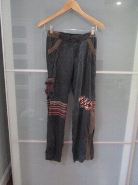 Y2K Bebe Cargo Embroidered Leg Zippers Applique 100% Silk Pants